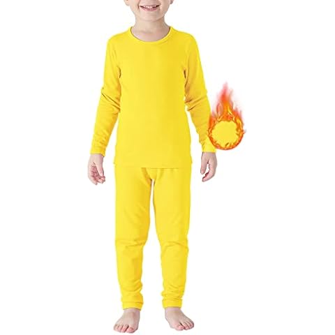 American Trends Boys Thermal Underwear Set Toddler Thermals Base Layer Long Johns for Kids Winter Clothes, Yellow, Large Cover