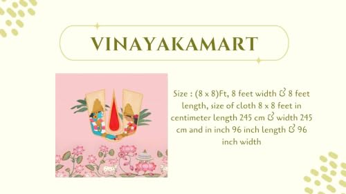 Image of Light Pink Background with a Central Sacred Namam with Lord Venkateswara and Padmavathi Holding Hands, Big Pink Lotuses, White Cows, and a Temple Dome Backdrop 8x8 Feet | varalaxmi vratham Backdrop