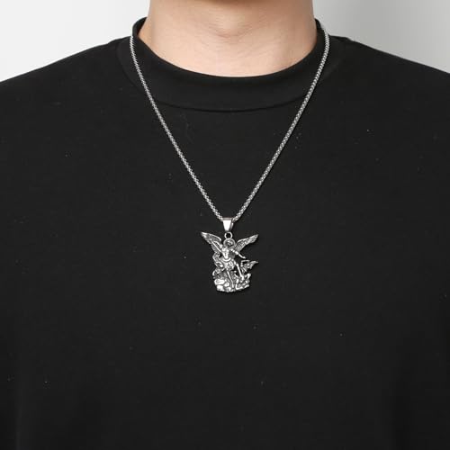 HZMAN Saint Michael Necklace, Stainless Steel St Michael the Archangel Pendant Amulet for Men Women Gift2