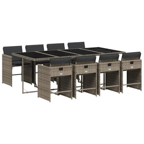 Image of 9-Piece Gray PE Rattan Patio Dining Set with Foldable Design and Removable Cushions for Outdoor Entertaining and Comfortable Seating