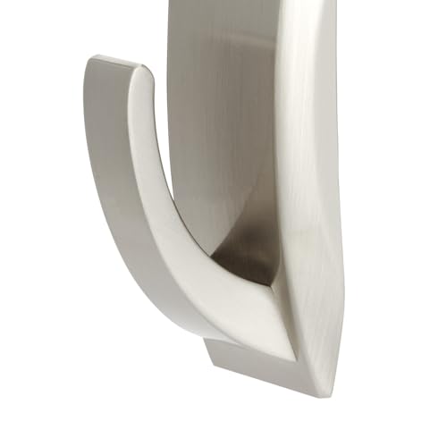 Command Badezimmer Metallhaken, satiniertes Nickel, groß - 1 Haken und 2 wasserfeste Streifen - Organisieren ohne Löcher und Bohren - Haltekraft bis zu 2,2 kg