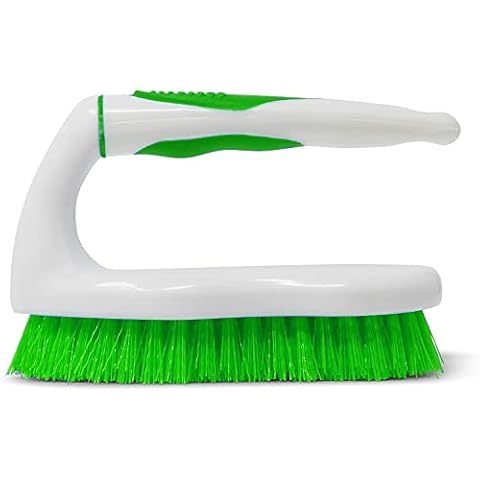 Hand Scrubbing Brush with Stiff Bristles & Non-Slip Comfortable Grip Handle Heavy Duty Household Cleaning Brush for Kitchen,Carpet,floor,Car Bath Brush (White/Green) Cover