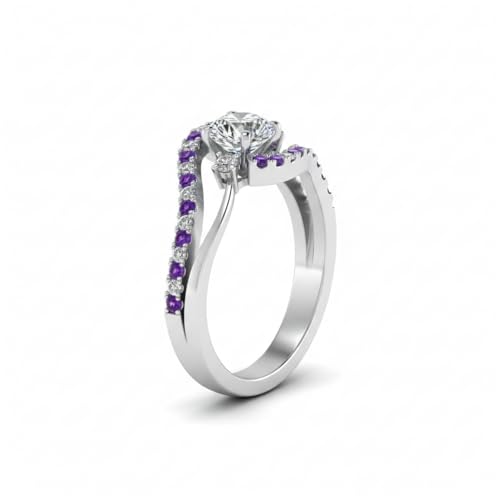 Image of Choose Your Gemstone Swirl 3 Stone Diamond CZ Engagement Ring 925 Sterling Silver Round Shape Side Stone Engagement Rings for Women, Girls and Ladies US Size 4 to 12