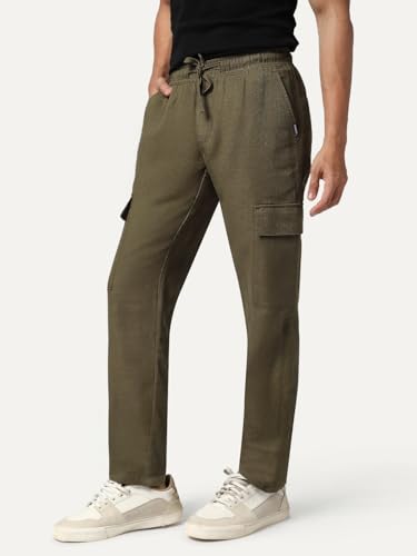 Image of Urbano Fashion Men's Straight Fit Linen Cargo Pants with 6 Pockets