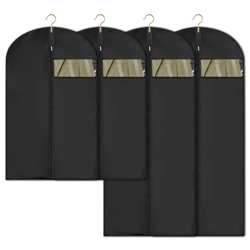4 Stück Kleidersack 60x120/100cm Kleidersäcke Schwarz Anzug Schutzhülle mit Reißverschluss Kleidersack 120cm Lang für Anzüge Jacken Abendkleider