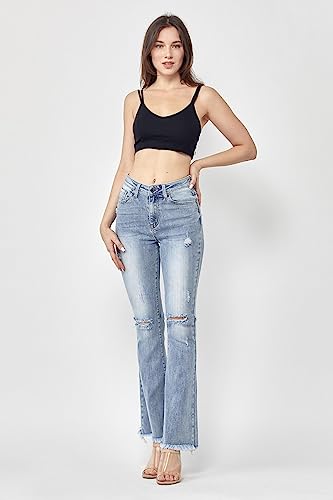 SALT TREE Risen Jeans - High Rsie Distressed Hem Flare - RDP12954