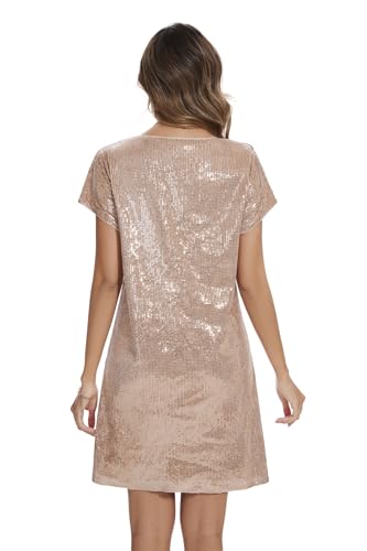 Image of Women's Crewneck Sequin Shift Dress Short Sleeve Casual Holiday Sparkly Party Dress