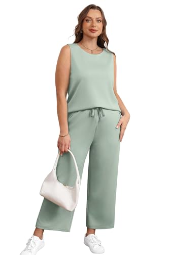 Image of SAMPEEL Two Piece Sets for Women Summer Outfits Beach Vacation Clothes Wide Leg Crop Pants