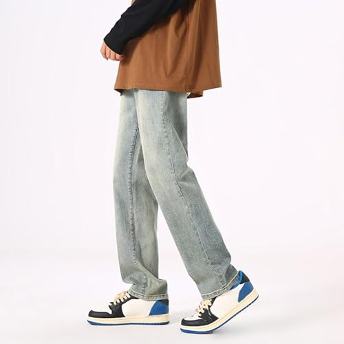 Men's Denim Pants Straight Leg Regular Fit Jeans Long Trousers Casual Loose Fit Jean Pants 5