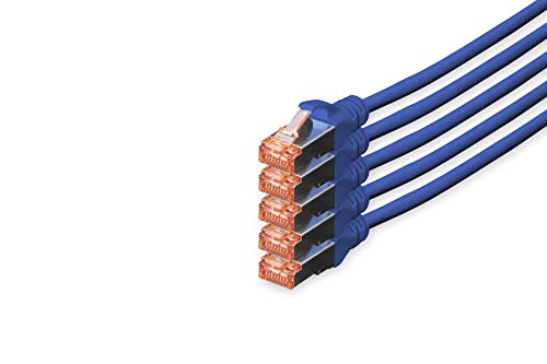 DIGITUS Câble LAN Cat 6-10m - 5 pièces - RJ45 Câble réseau - S/FTP Blindé - Compatible Cat 6A & Cat 7 - Bleu