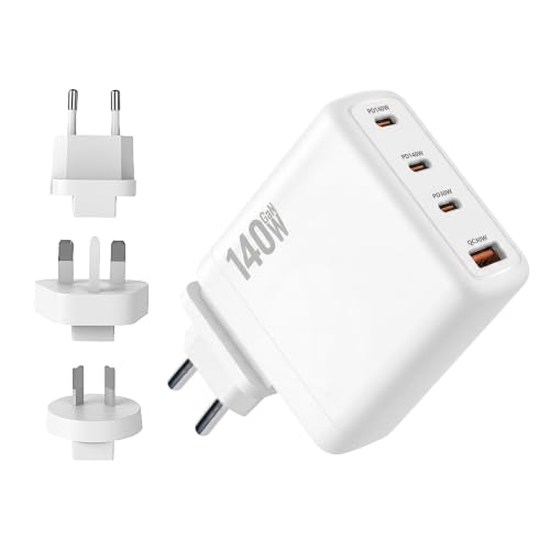 Image of MX 140W GaN USB-C Fast Charger, 4-Port PD 3.1 Charging Station with UK /EU /AU Plug Adapters, Compatible with MacBook Pro, iPad, iPhone 15 /14 /13, Samsung S24 Ultra & Other Laptops