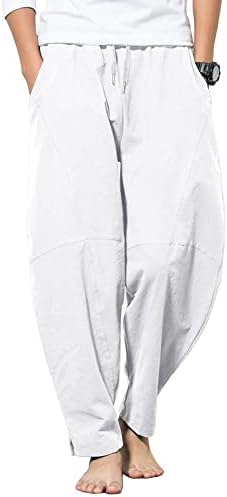 AUDATE Men's Trouser Cotton Linen Trousers Leisure Harem Trouser Yoga Pants White XXL