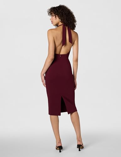 Image of Dress The Population Womens Vanessa Deep Plunge Neckline Halter Bodycon Midi Dress