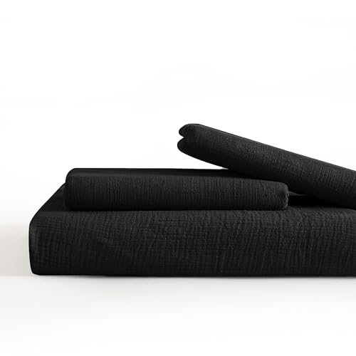 SE SOFTEXLY Muslin Duvet Cover Queen Size, 100% Washed Cotton Duvet Cover Set, Ultra Soft Comforter Cover Linen Like, 3 Pieces Minimalist Gauze Duvet Cover with 2 Pillowcases, 90"x90", Black