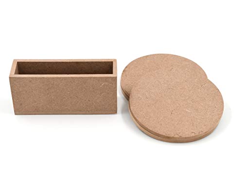 Image of IVEI MDF DIY Coasters with Holder Stand - MDF Plain Wooden Coasters & Holder Blank Cutouts for Painting, Sheet Craft, Decoupage, Resin Art Work & Decoration (Round with Vertical Holder)