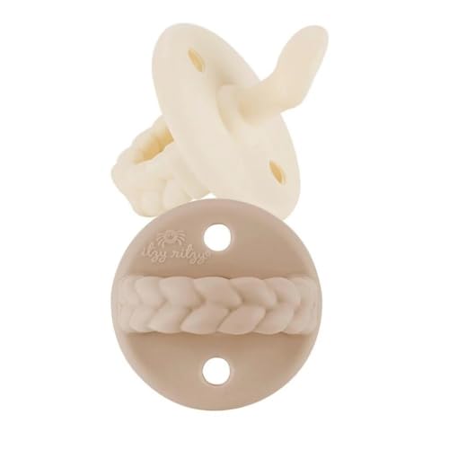 Image of Itzy Ritzy Silicone Orthodontic Pacifiers - Itzy Soother Pacifiers with Collapsible Handle & Two Air Holes for Added Safety, Baby Pacifier For Ages 0 - 6 Months (Buttercream & Toast)