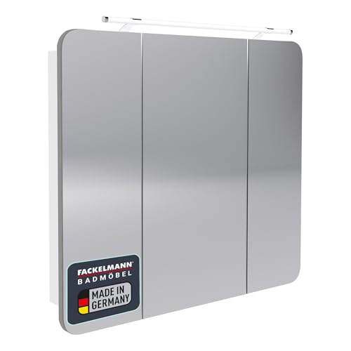 FACKELMANN LED Spiegelschrank Milano/Badschrank mit 3D Effekt/Soft-Close/Maße (B x H x T): ca. 90 x 78 x 15,5 cm/Schrank mit Spiegel & LED-Beleuchtung fürs Badezimmer / 3 Türen/Korpus: Weiß