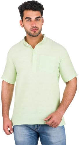 Image of Men's Cotton Short Kurta Without Pant | Mandarin Neck Short Kurta | Half Sleeve Casual Kurta | Traditional Ethnic Regular Kurta | Solid Plain Kurta for Men's (Pack of 1)