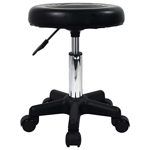 FURWOO Runde Drehhocker mit Rädern PU Leahter Rollhocker Höhenverstellbarer Hocker für Spa Salon Massage Schwarz