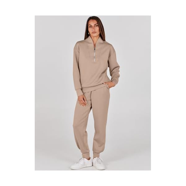 ANRABESS Tracksuit for Women 2 Piece Outfits Sweat Set Half Zip Long Sleeve Cropped Sweatshirt Sweatpants Cozy Sweatsuit Matching Lounge Set Fall Clothes 1310kaqi-S
