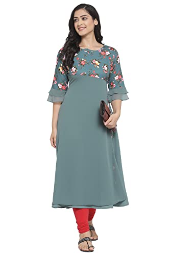 Image of Crepe Regular Kurta (Women Mint Green 3XL)