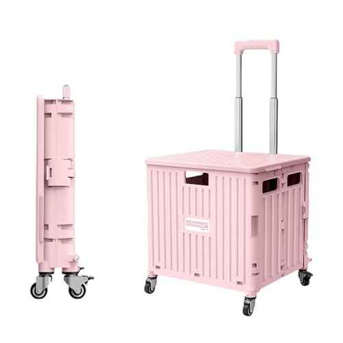 Foldable Utility Rolling Cart - Portable Grocery Cart on Wheels, Collapsible Handcart for Moving, Shopping Trolley for Dorm, Camping, Travel, Office
