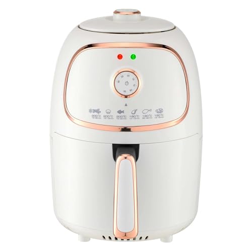 2 Quart Compact Electric Air Fryer – Small Oil-Less Cooker with Timer & Temp Control, Fast Even Heating, Non-Stick Fry Basket – Black, Blue, White, Copper (White)
