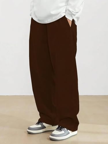Image of The Goal Studio Men's Premium Corduroy Wide-Leg Trousers | Retro Textured Baggy Sweatpants | Korean Minimalist Relaxed Fit Joggers | Stretchable Lower | Y2K