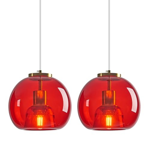 LBSQJ Red Glass Pendant Lights Kitchen Island Gold Hanging Light