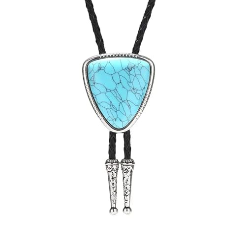 Image of Turquoise Bolo Tie for Men, Leather Braided Necktie Western Cowboy Bola Tie Costume Accessories for Men Women