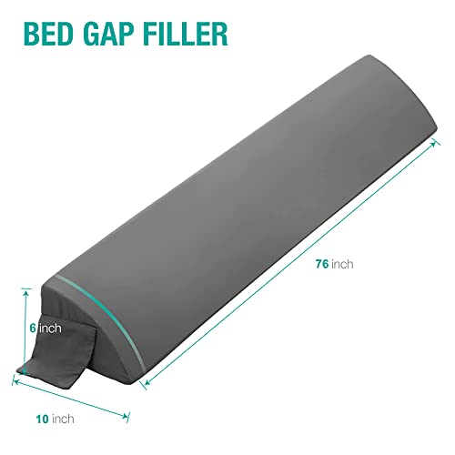 Image of Vekkia King Bed Wedge Pillow for Headboard Gap, 0-6 inch Gap Filler with Side Pockets & Washable Cover, Gray 76 inchx10 inchx6 inch