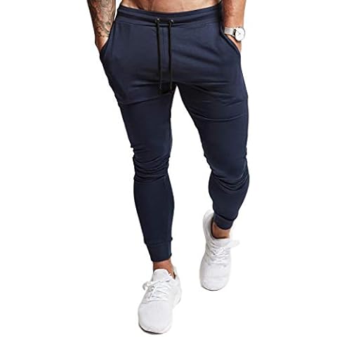 YKB Men's Gym Jogger Pants Sport Workout Training Slim Tapered Sweatpants Running Joggers for Men Navy Cover