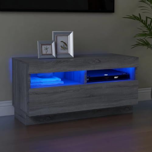 Woonisher Meuble TV avec lumières LED Sonoma Gris 80x35x40 cm Ensemble Meuble TV et Table Basse