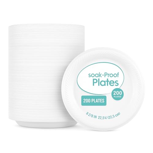 AnexaGlobal 9-Inch Soak-Proof Disposable Foam Plates, Heavy-Duty Leak Resistant Round Plates for Hot & Cold Foods, 200 Count Party Supply Pack AnexaGlobal 9-Inch Soak-Proof Disposable Foam Plates, Heavy-Duty Leak Resistant Round Plates for Hot & Cold Foods, 200 Count Party Supply Pack