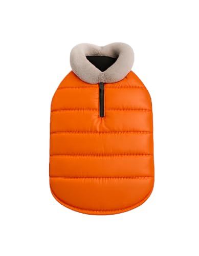 Image of The Pets Company Dog Winter Coat Jacket, Clothes, Windproof, Waterproof, Light Weight, Washable, Ultra Warm Thick Fleece Lined Dog Vest for Cold Weather Protection, (Orange, X - Small - 12 Inch)