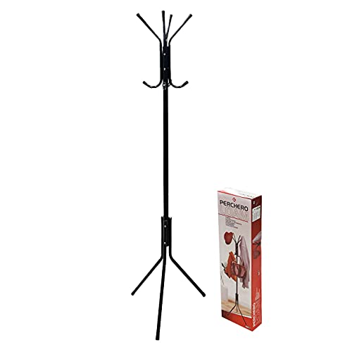 Gerimport - Perchero clásico de Metal Negro sobre pie con 8 Ganchos, 40 x 40 x 175 cm – Armario – Accesorio para la Vida – Perchero