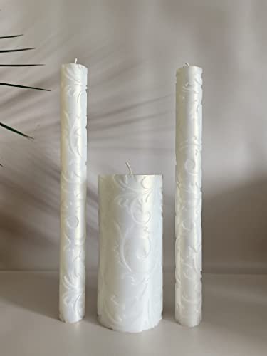 Magik Life Unity Candle Set for Wedding - Wedding Accessories for Reception and Ceremony - Candle Sets - 6 Inch Pillar and 2 10 Inch Tapers - Decorative Pillars White
