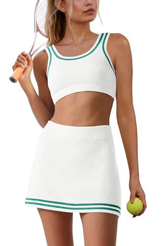 Panadila Womens 2 Piece Skirt Set Workout Outfits Tennis Skorts with Built-in Shorts and Sports Bra Gym Yoga