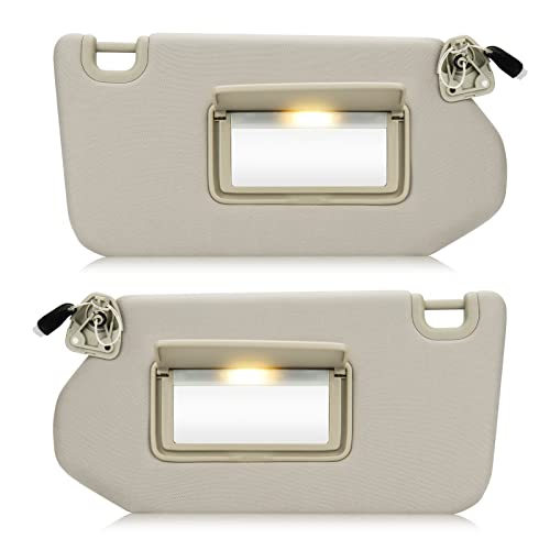 Left & Right Sun Visor with Light for 2013-2018 Nissan Pathfinder 2014-2017 Infiniti QX60 2013 JX35 Driver & Passenger Side Beige Sunvisor Replacement 96401-9PB0A 96400-9PB0A