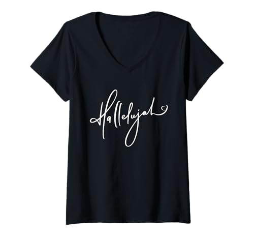 Damen Christian | Hallelujah Typografie T-Shirt mit V-Ausschnitt