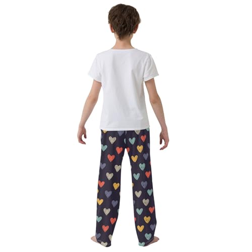 Love Heart Colorful Print Boys Long Pants Soft Trousers Elastic Waist Kids Lounge Bottoms with Pockets S-XL3