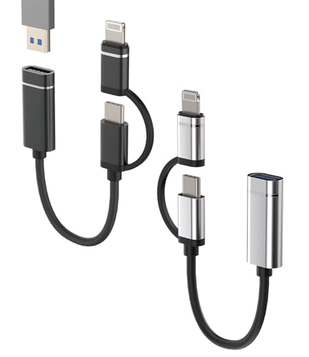 USB A to USB C Lightning Adapter(2Pack) 3.0 OTG Camera Mouse Converter Thunderbolt Port Dongle Adaptador para Compatible for Samsung for LG for IPhone15 Pro Max Plus ipad 10?Air4/5?Mini6?Pro
