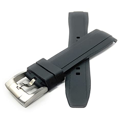 Bandini Silicone Watch Bands - Curved End - Embossed Rubber Replacement Watch Straps For Seiko, Omega And Rolex Watches With Round Cases - Waterproof - Stainless Steel Buckle - (Black, 20Mm) #TOP3