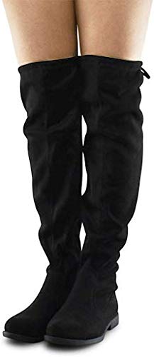 Wild Diva Women's Over The Knee Boot - Sexy Over The Knee Thigh High Boot - Trendy Chunky Low Heel Shoe - Comfortable Boot (Black, 10) #TOP2