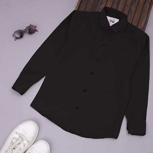 Image of Boy's Kids Regular Fit Solid Pattern Cotton Shirt with Pocket Collared Neck Long Sleeve Button Down Closure Type and Standard Length | Boys Cotton T-Shirts Set | Shirt for Boy
