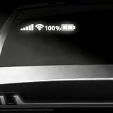 YAWUROU 100% Battery Full WiFi Signal Reflective Car Sticker, 17.71' Waterproof Vinyl Car Body Decal, Funny Auto Multi-Scene Decor for Cars Window Windshield Bumper Door Trunk (White)