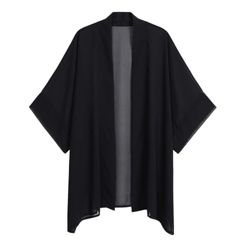 Kimono de gasa bohemio para mujer, para cubrir la playa, bikini, chal, blusa para traje de baño, ropa de playa, Negro liso, talla única