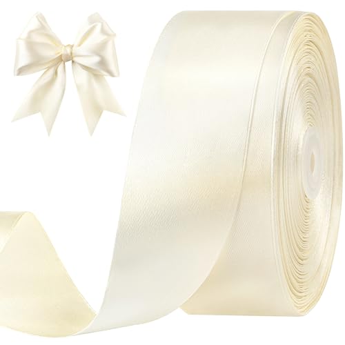 CLUEWR Ivory Satin Ribbon 1-1/2 Inches 100 Yards