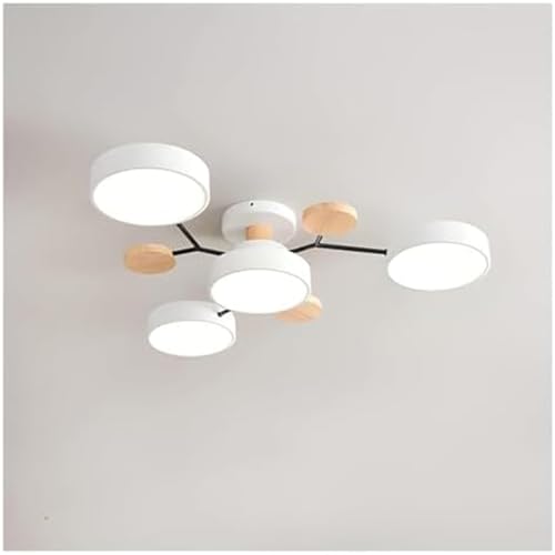 Ceiling Light, Modern Semi Flush Mount Ceiling Light,Nordic Wood Ceiling Light with Acrylic LED Shade,Acrylic, for Bedroom, Living Room, Kitchen（Requires Assembly） (WHITE-3 color light,4 HEADS)