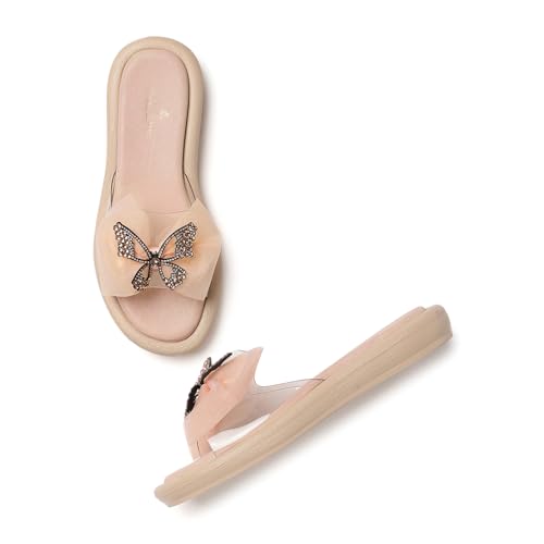 Image of Marc Loire Women Smart Casual Butterfly Embellished Slip-On Flats | Open Toe Cute Fashion Sandals with Comfortable Sole